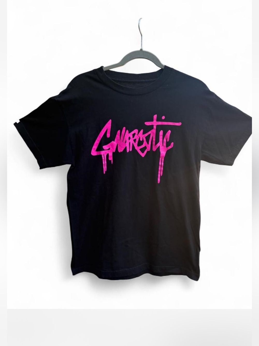 Men's Black Short-Sleeve Tee with Hot Pink Graffiti Print